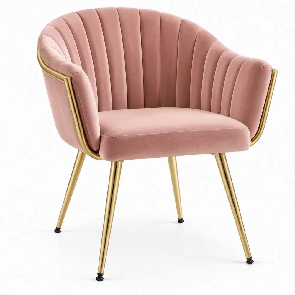 Cadeira de Jantar em Veludo Rosa com Estrutura Dourada 58 x 57 x 80 cm
