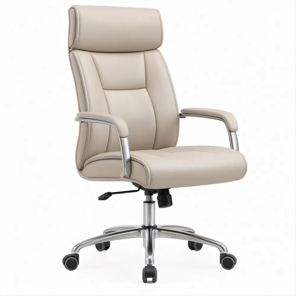 Cadeira de Escritório Ergonómica Giratória em Pele Sintética PU Bege, 65 x 65 x 118-128 cm