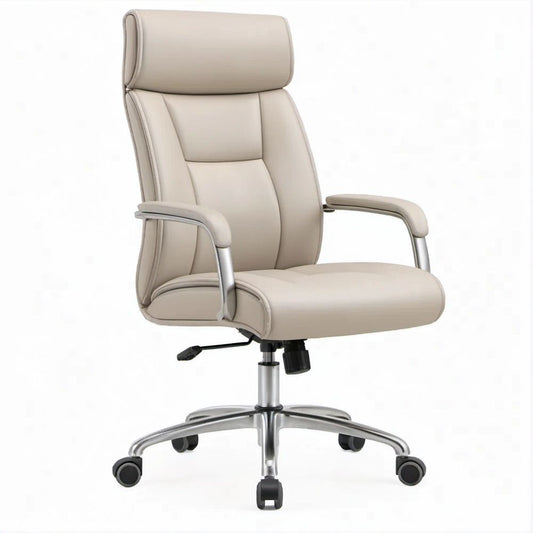 Cadeira de Escritório Ergonómica Giratória em Pele Sintética PU Bege, 65 x 65 x 118-128 cm