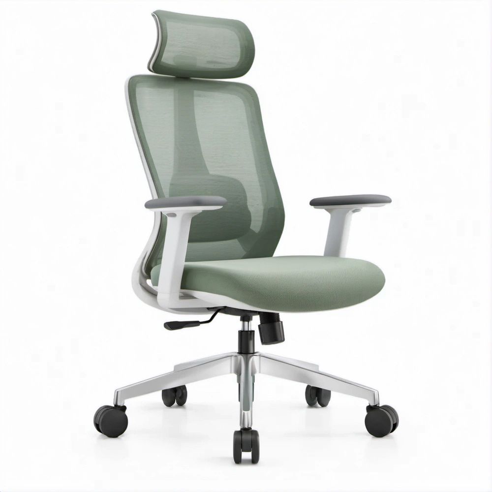 Cadeira de Escritório Ergonómica Verde com Encosto em Malha, Apoio de Cabeça e Rodízios, 65 x 65 x 118-128 cm