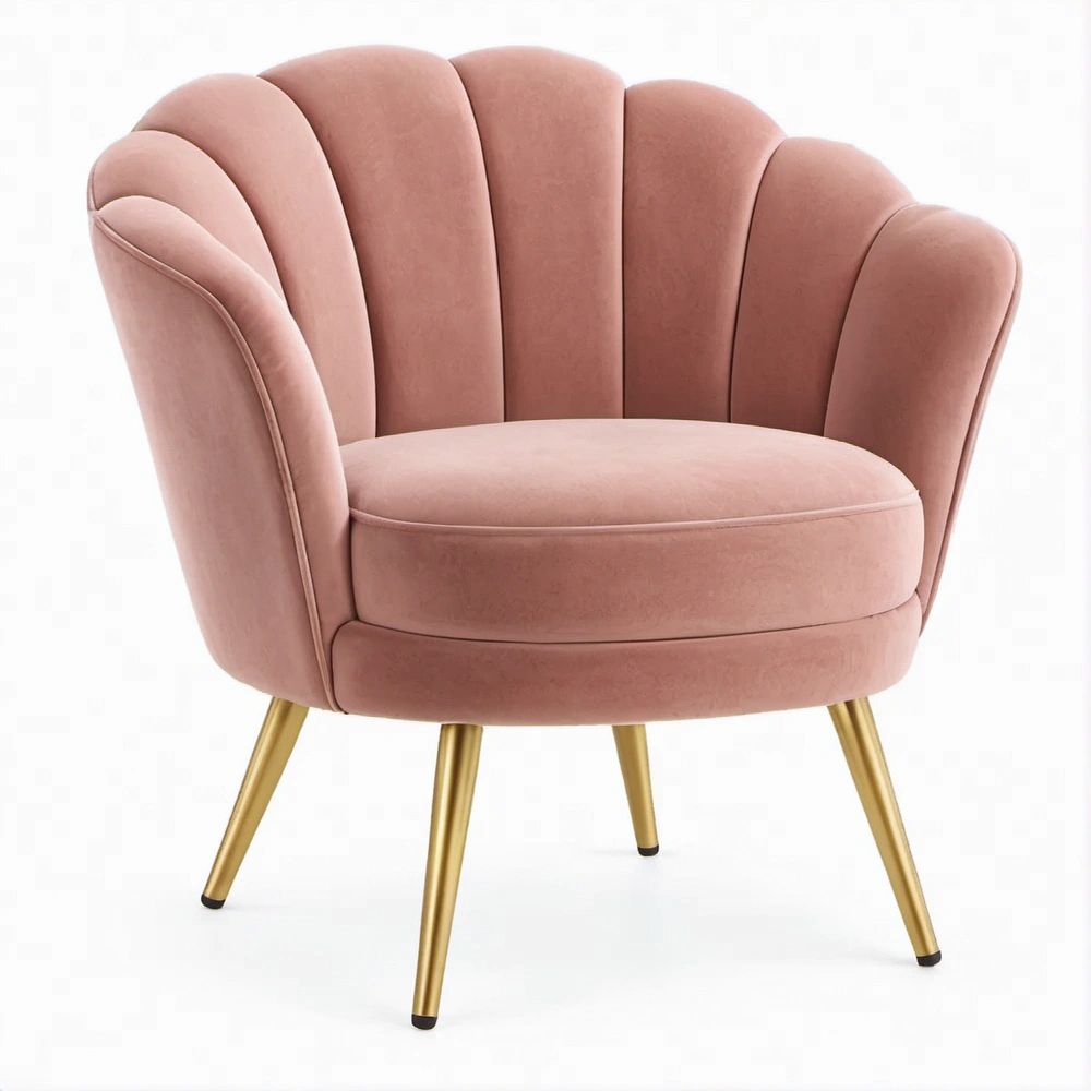Cadeirão em Veludo Rosa com Pés Dourados 78 x 76 x 82 cm