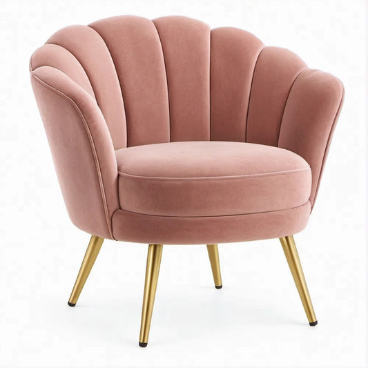Cadeirão em Veludo Rosa com Pés Dourados 78 x 76 x 82 cm