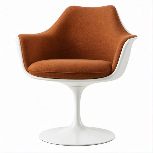 Poltrona Curva Castanha e Branca com Base Pedestal, 72 x 65 x 84 cm