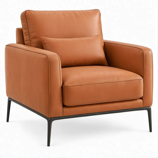 Poltrona em Couro Sintético PU Castanha com Pés Pretos 88 x 88 x 85 cm