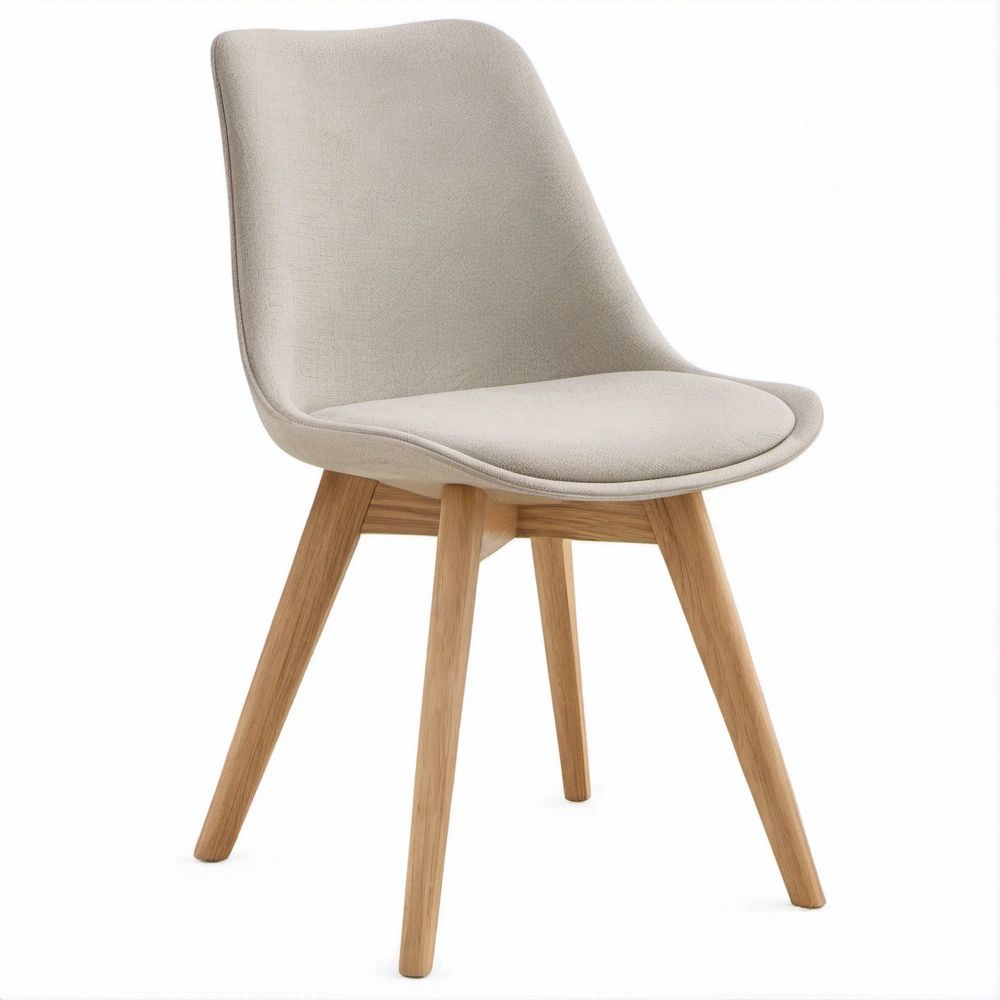Cadeira de Jantar Estofada Bege com Pernas em Carvalho 48 x 56 x 84 cm