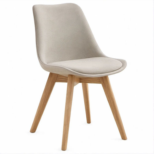 Cadeira de Jantar Estofada Bege com Pernas em Carvalho 48 x 56 x 84 cm