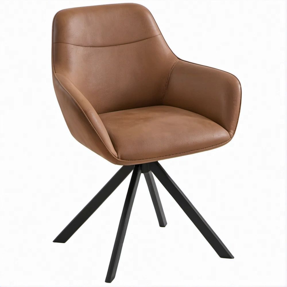 Cadeira Giratória com Braços em Couro Sintético PU Castanho e Aço Preto 60 x 60 x 85 cm