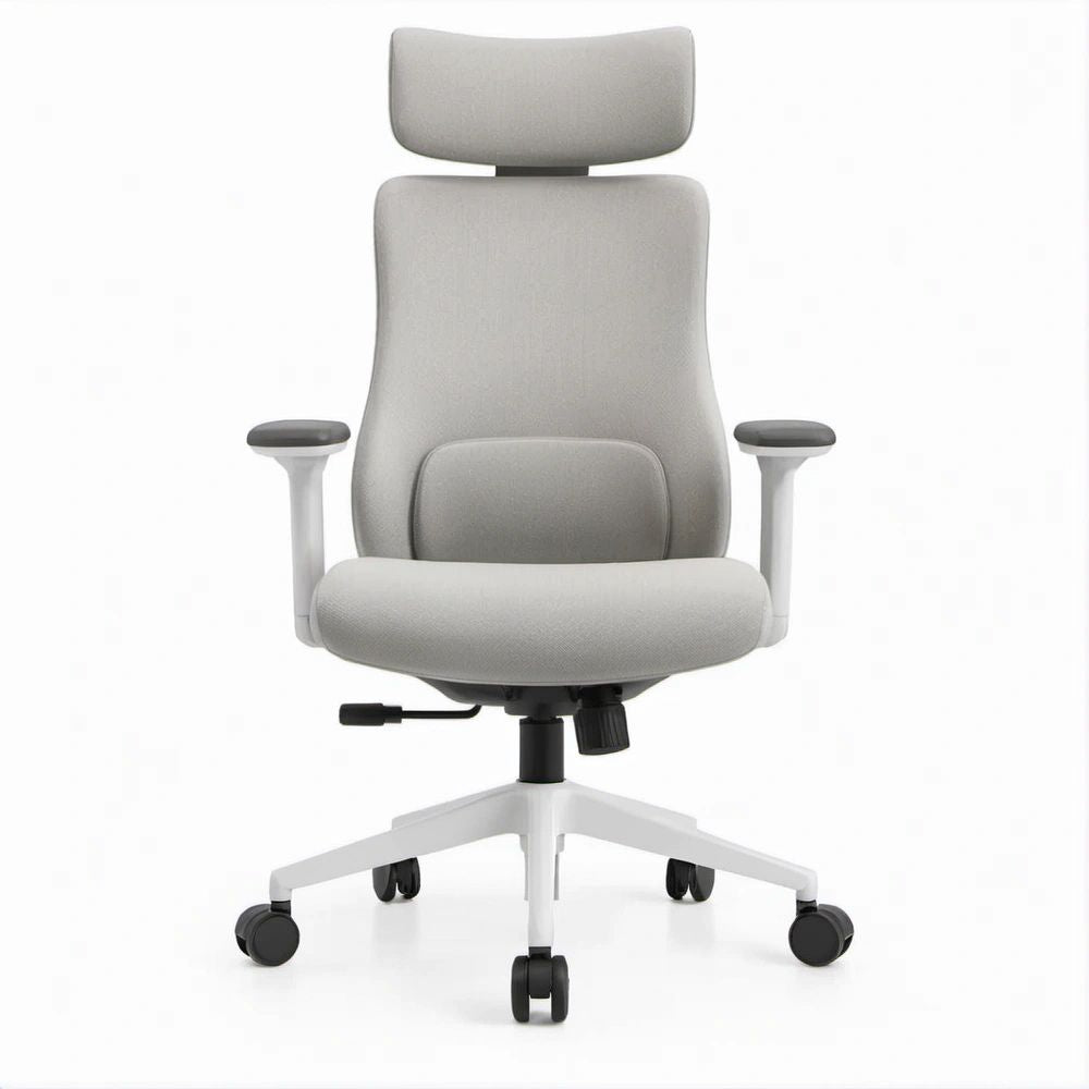Cadeira Giratória Ergonómica Cinzento-claro, Branca e Preta com Apoio de Cabeça, 66 x 66 x 118-128 cm