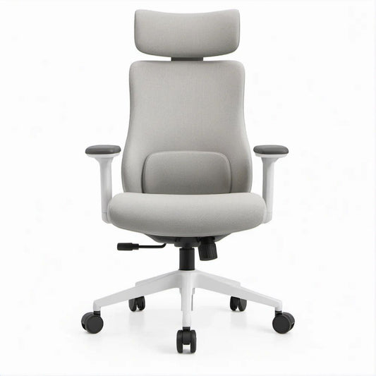 Cadeira Giratória Ergonómica Cinzento-claro, Branca e Preta com Apoio de Cabeça, 66 x 66 x 118-128 cm