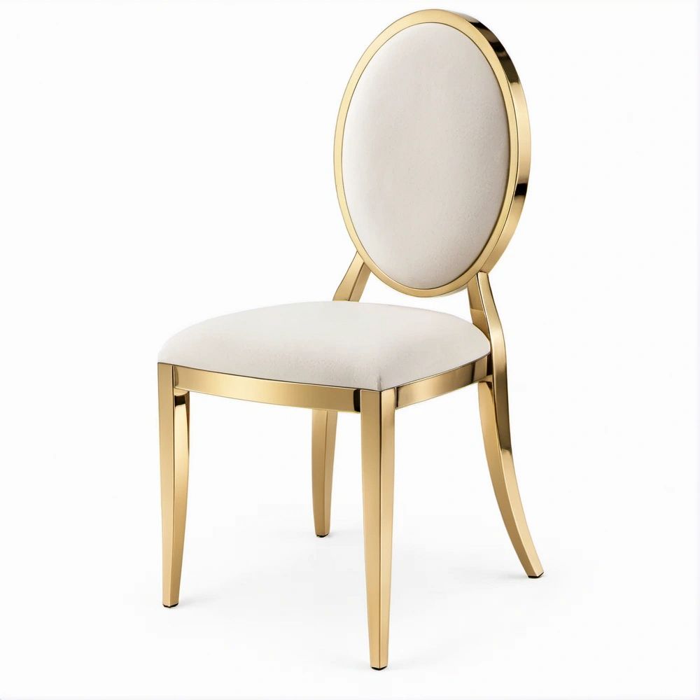 Cadeira de Jantar com Encosto Redondo Dourada e Branco Marfim 50 x 58 x 103 cm
