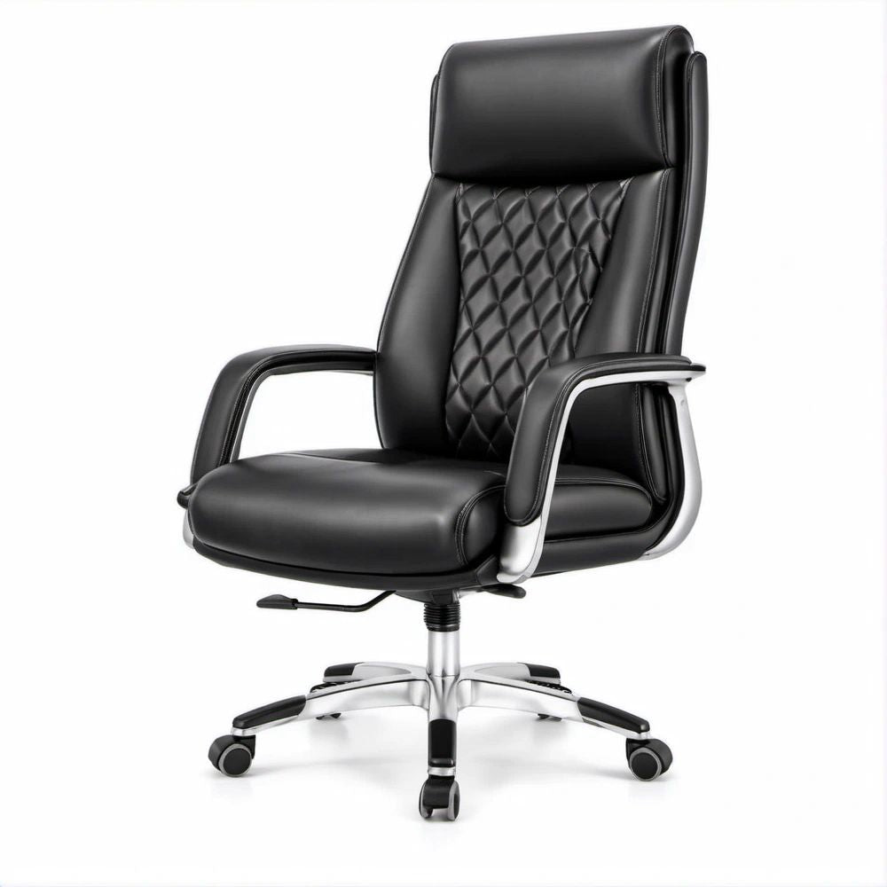 Cadeira Executiva Giratória em PU Preto e Prateado 65 x 65 x 118-128 cm