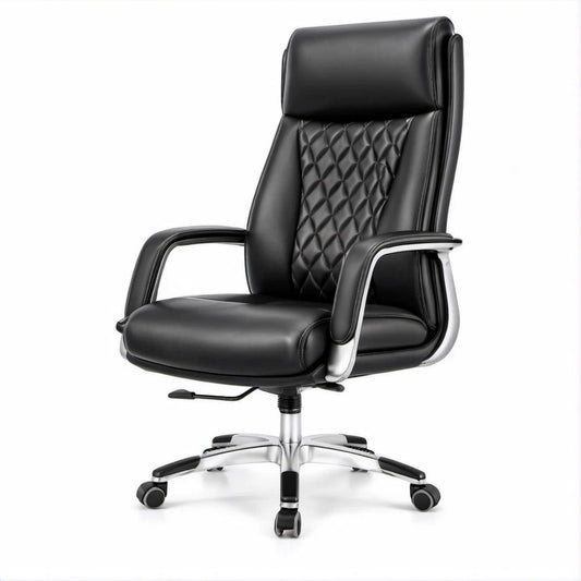 Cadeira Executiva Giratória em PU Preto e Prateado 65 x 65 x 118-128 cm