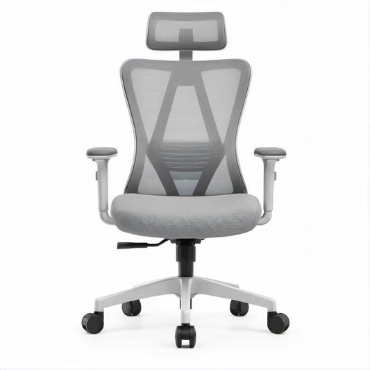 Cadeira de Escritório Ergonómica Giratória Cinzenta em Malha com Apoio de Cabeça 65 x 65 x 116-126 cm