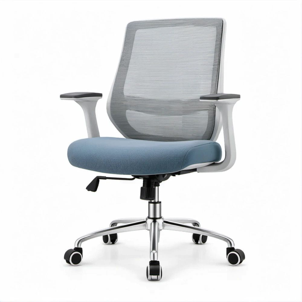 Cadeira Giratória Ergonómica em Malha Cinzenta e Assento Azul 64 x 64 x 118-128 cm