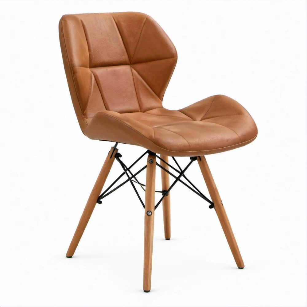 Cadeira Lounge Ergonómica Castanho-Caramelo em Pele Sintética PU com Pés em Faia, 49 x 57 x 82 cm