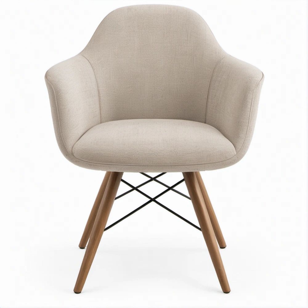 Poltrona Estofada Bege com Pernas em Madeira 60 x 62 x 82 cm